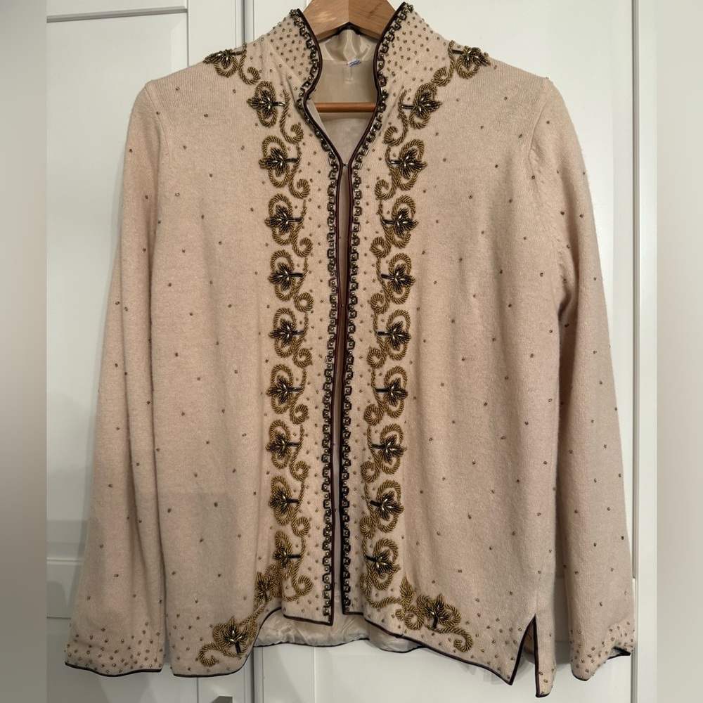 Hand beaded vintage Cream Cardigan